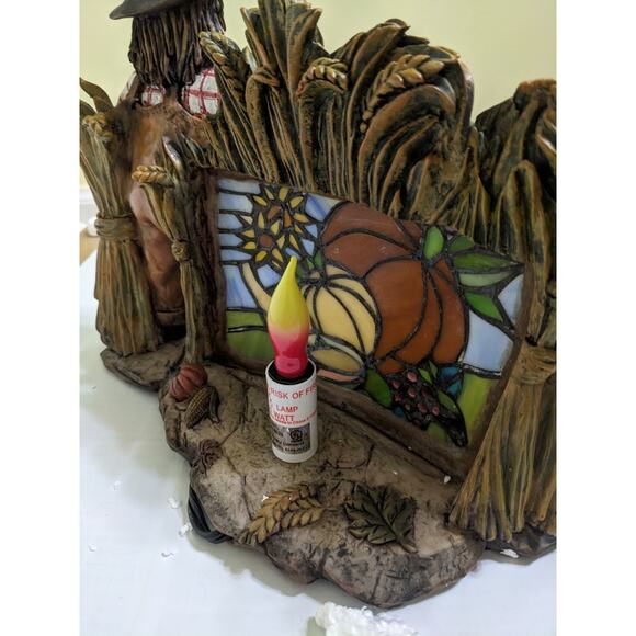 Stained Glass Lamp Light Harvest Welcome Scarecrow Autumn Fall Home Decor Vtg - Picture 7 of 9